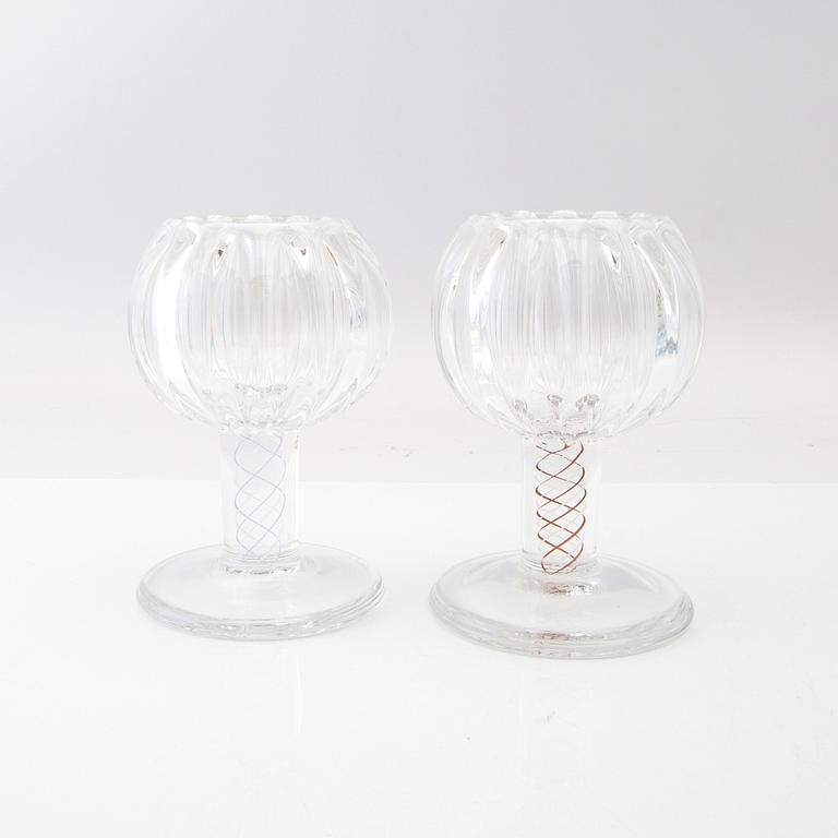 Berit Johansson, candlesticks/goblets 4 pcs signed Orrefors one marked unique.