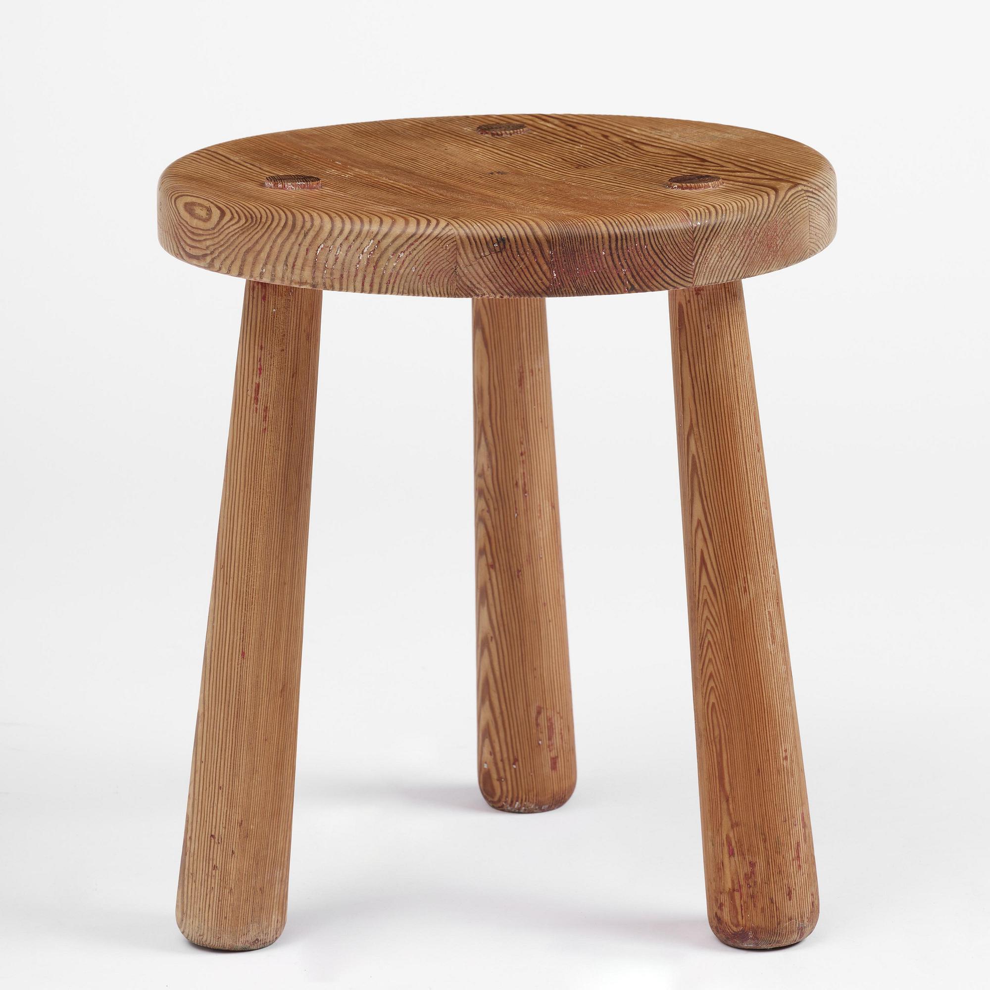 Axel Einar Hjorth, a stained pine "Skoga" stool, Nordiska Kompaniet, Sweden, 1930s.