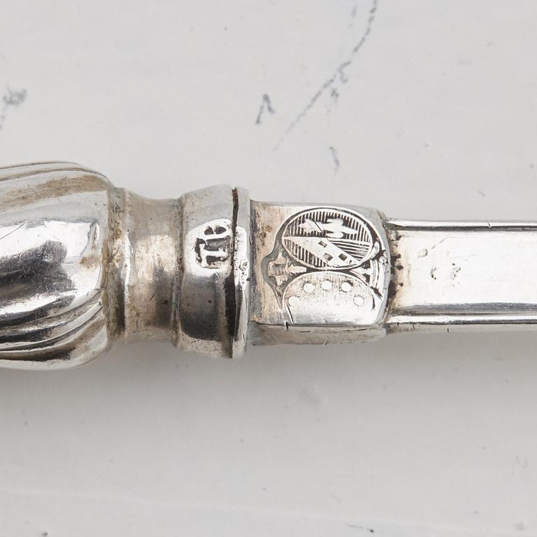 Isak Trybom, dessertgafflar, 6 st, silver, Stockholm 1763. Rokoko.