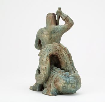 A Gunnar Nylund stoneware sculpture of S:t Michael and the dragon, Rörstrand.