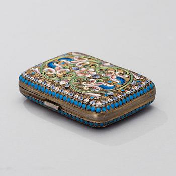 A SMALL BOX, silver and cloisonné enamel, Nikolai Zverev, Moscow ca 1900.