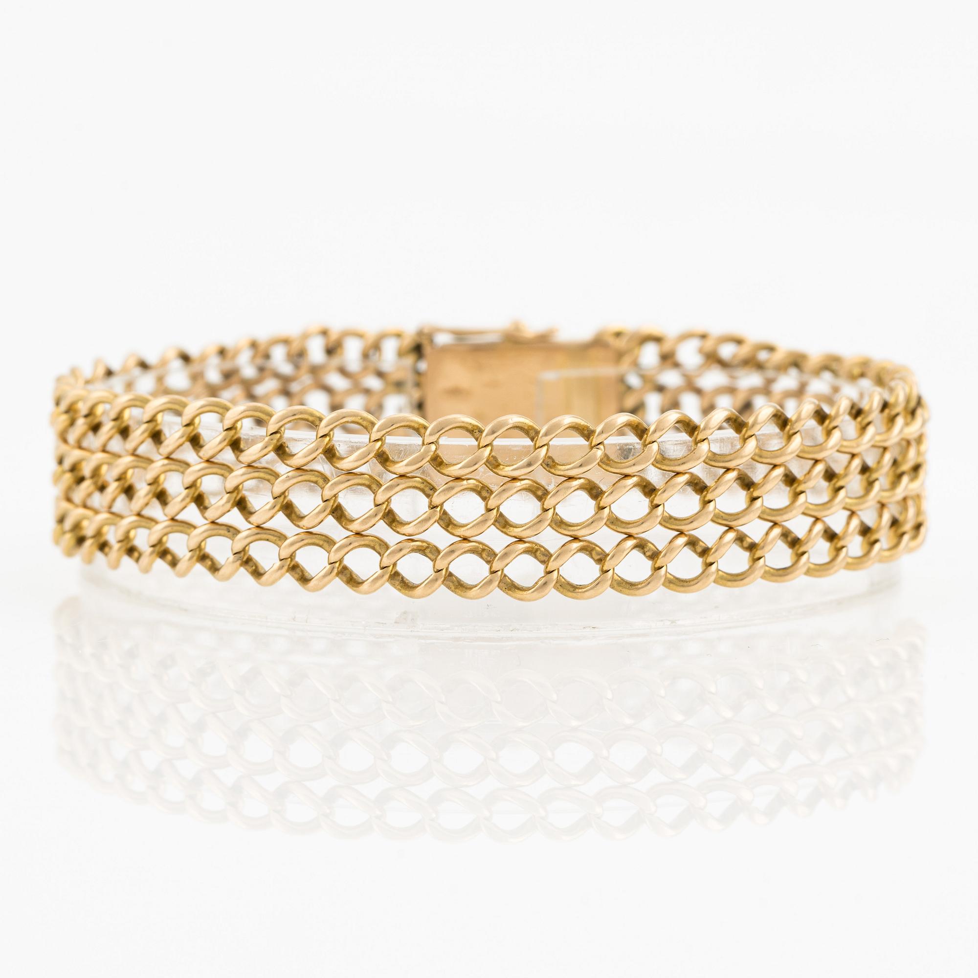Armband, 18K guld, treradigt.