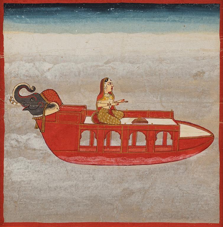 DELAR av ALBUMBLAD, två stycken. Indien, Rajasthan, Jaipur, 1800-tal.