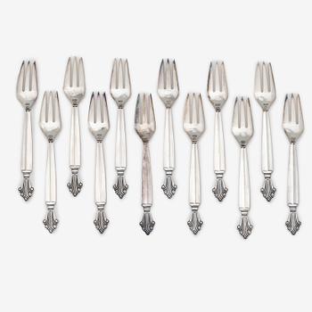 Twelve fruit/dessert forks, silver, Georg Jensen, Denmark, 1925-32.