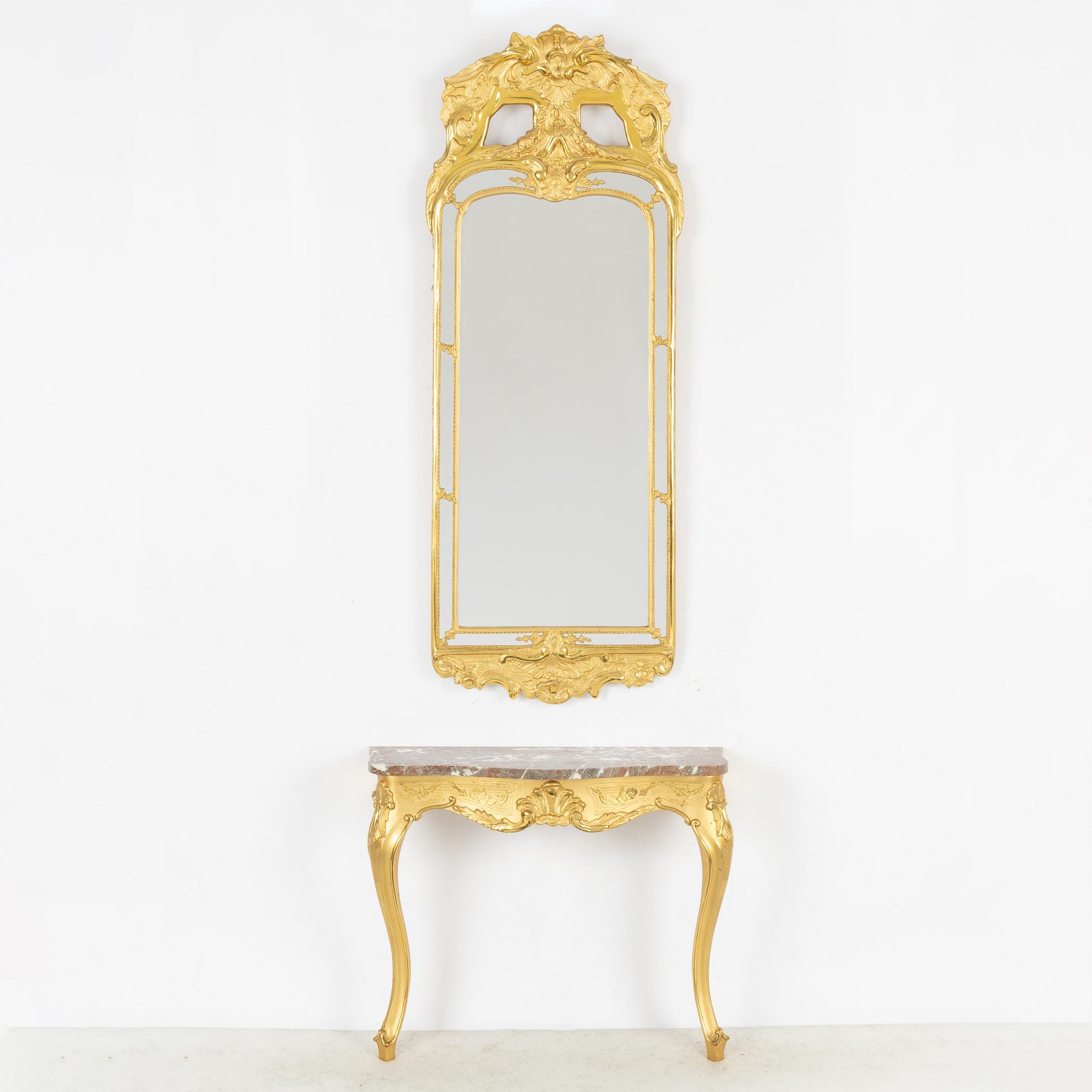 Spegel med konsolbord, rokokostil, 1900-tal.