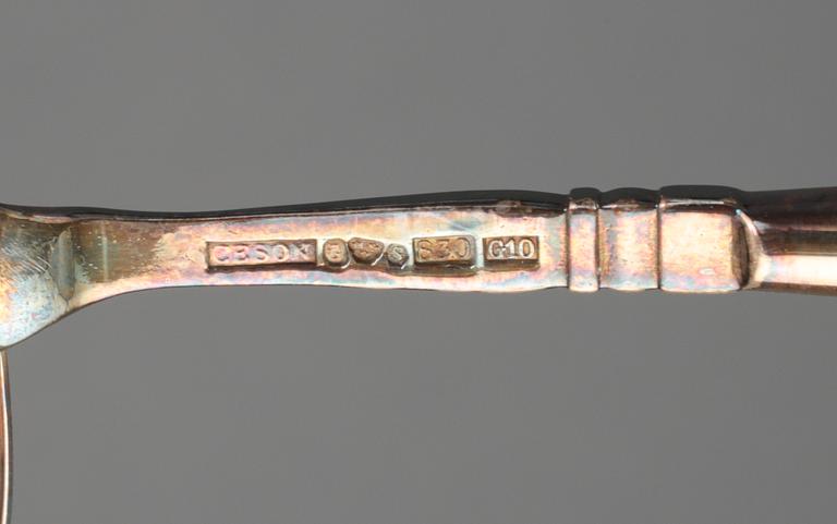 PARTI SILVER, 5 delar, bland annat en matsked av Petter Fastberg, Ystad 1802. Vikt ca 300 gram.