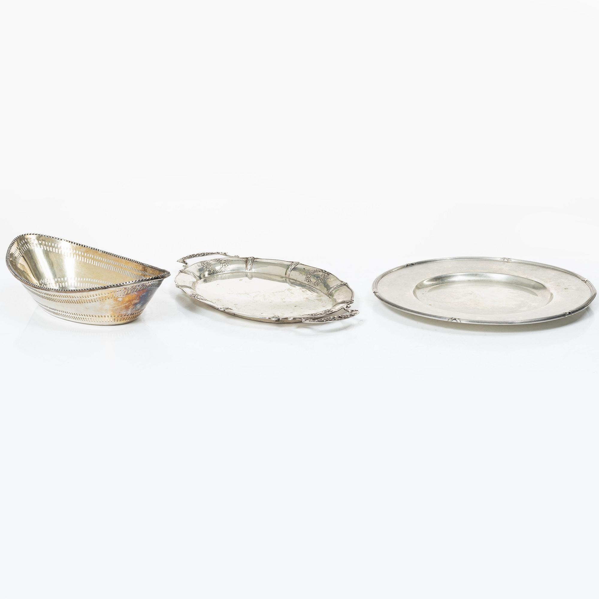 Dish, tray and bowl, silver, including with mark of K Anderson, Stockholm 1925.