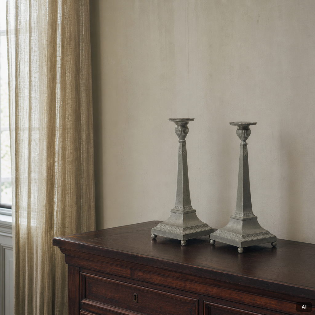 Per Henrik Lundén, a pair of pewter Empire candle sticks, first half of the 19th century, Lidköping.