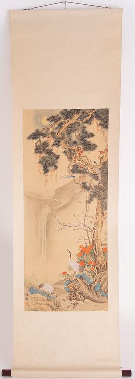 A Chinese hanging scroll, ink and colour on silk, dated 1937.