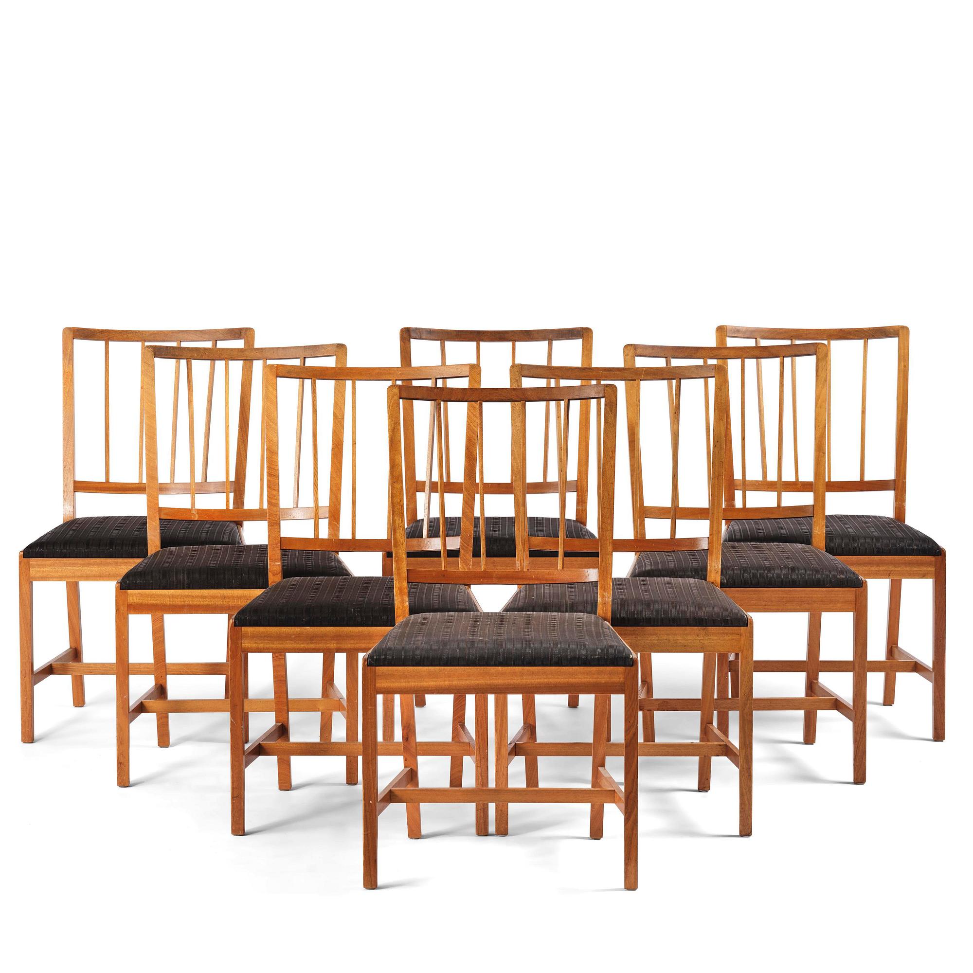 Josef Frank, a set of eight mahogany chairs model B 800, Firma Svenskt Tenn, mid 20th century.