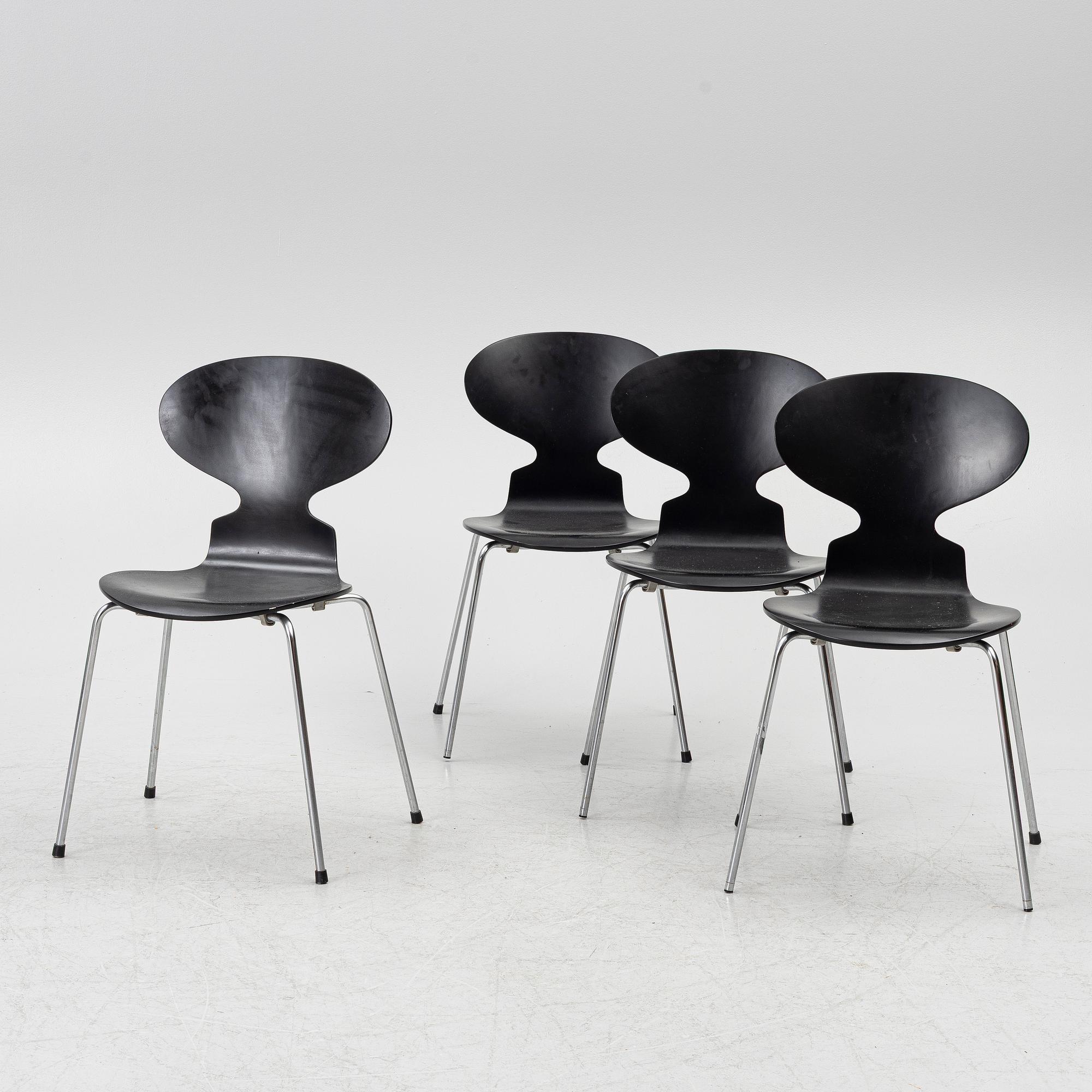 Arne Jacobsen, four 'Ant' chairs, Fritz Hansen, Denmark, 1972-79.