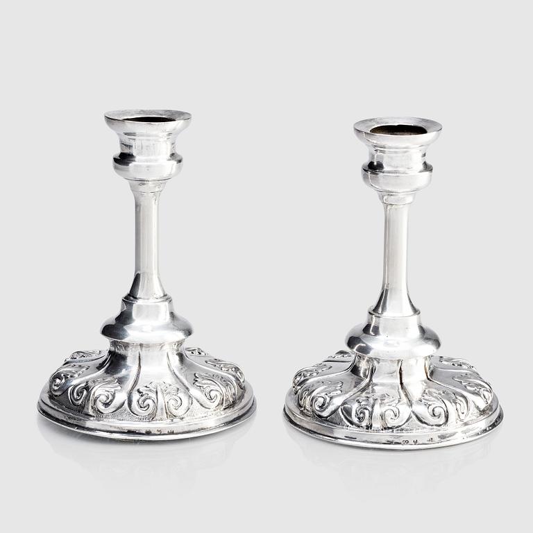 A pair of Swedish 19th century silver candlesticks, undistinct mark, possibly Olof Pehr Hallberg, Norrköping (1832-1862).