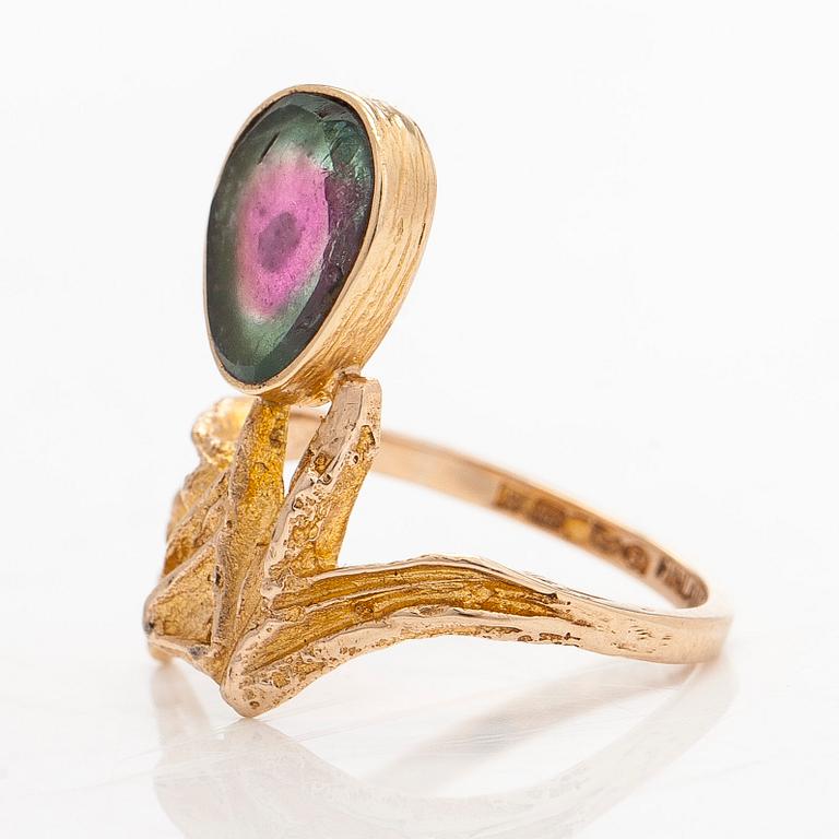 Björn Weckström, a 14K gold ring 'Pond in the forest' with a tourmaline. Lapponia 1971.