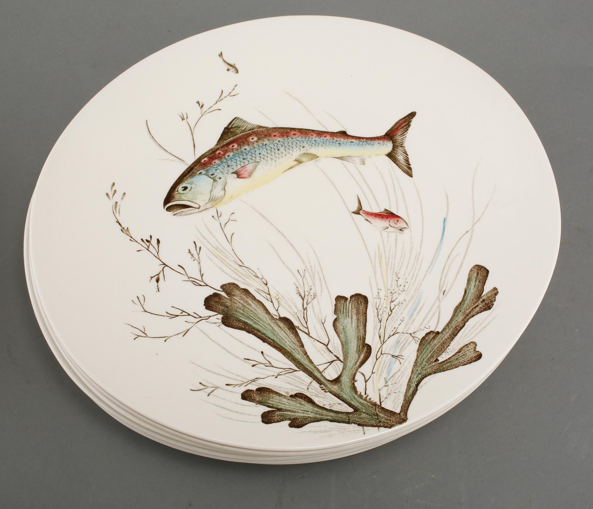 FISKSERVIS, 14 delar, flintgods, "Fish", Johnson Bros, England, 1900-talets andra hälft.