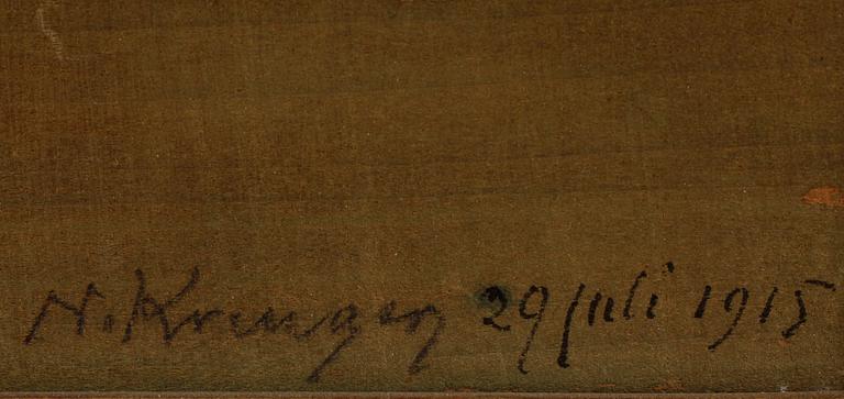 NILS KREUGER, blandteknik på pannå, signerad och daterad 1915.