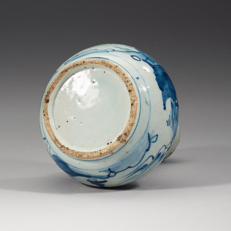 A blue and white kraak kendi, Ming dynasty, Wanli (1572-1620).