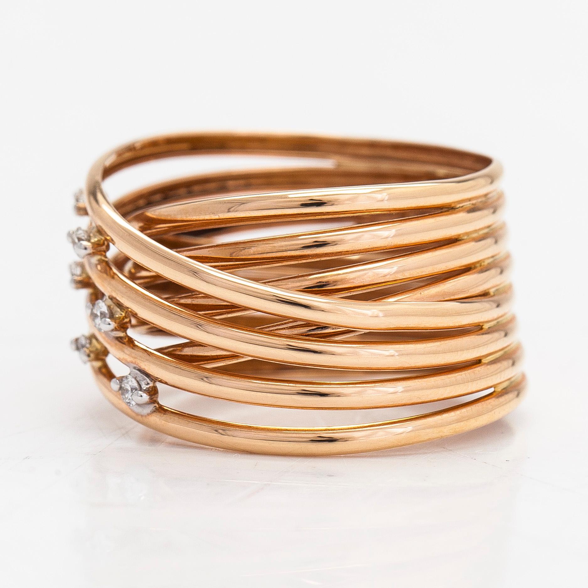 Ring, 18K roséguld med diamanter tot ca 0,12 ct. Antonio Papini,Italien.