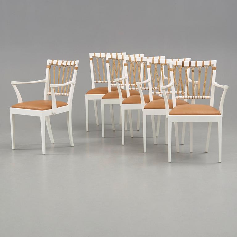 Josef Frank, stolar, 2 st och karmstolar, 4 st, Firma Svenskt Tenn, modell 1165, efter 1985.