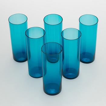 Nanny Still, a glass jug, model 1743, and drinking glasses 6 pcs, "Harlequin" Riihimäki Glassworks.