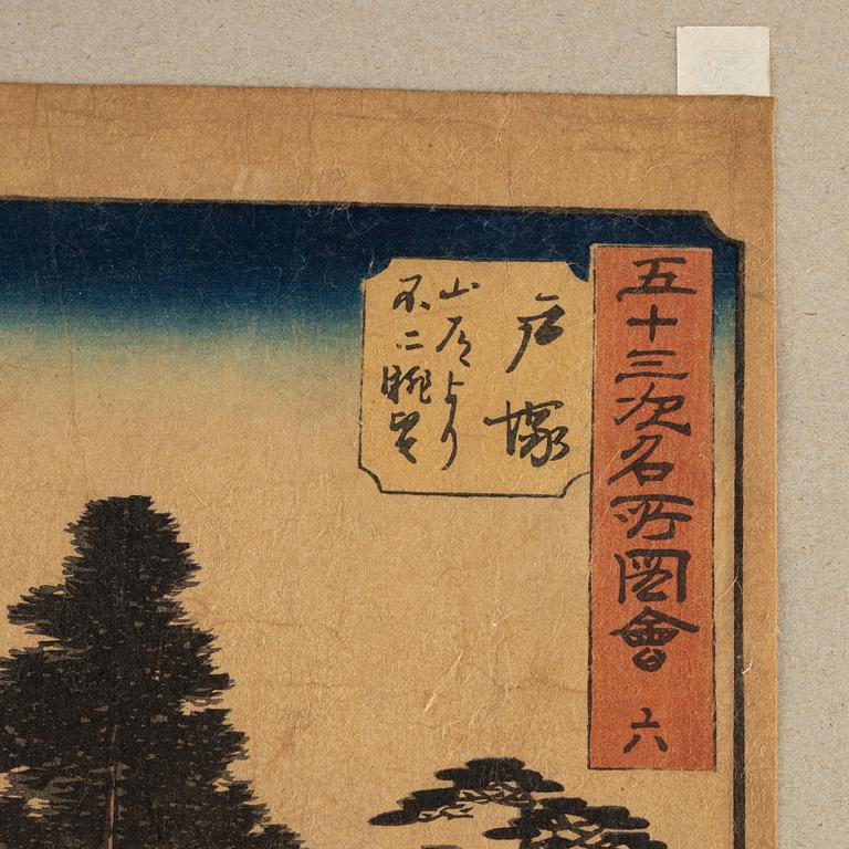 Ando Utagawa Hiroshige, färgträsnitt, 2 st, Japan, 1855.