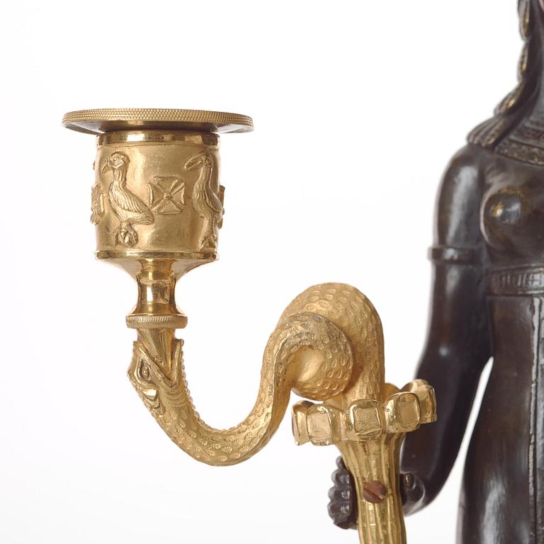 A pair of Russian Retour d'Egypte Empire Alexander I five-light candelabra, St. Petersburg.