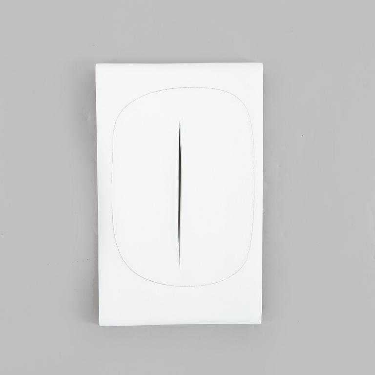 LUCIO FONTANA, unglazed porcelain multiple, signed on verso on affixed ceramic label and numbered 70/75.