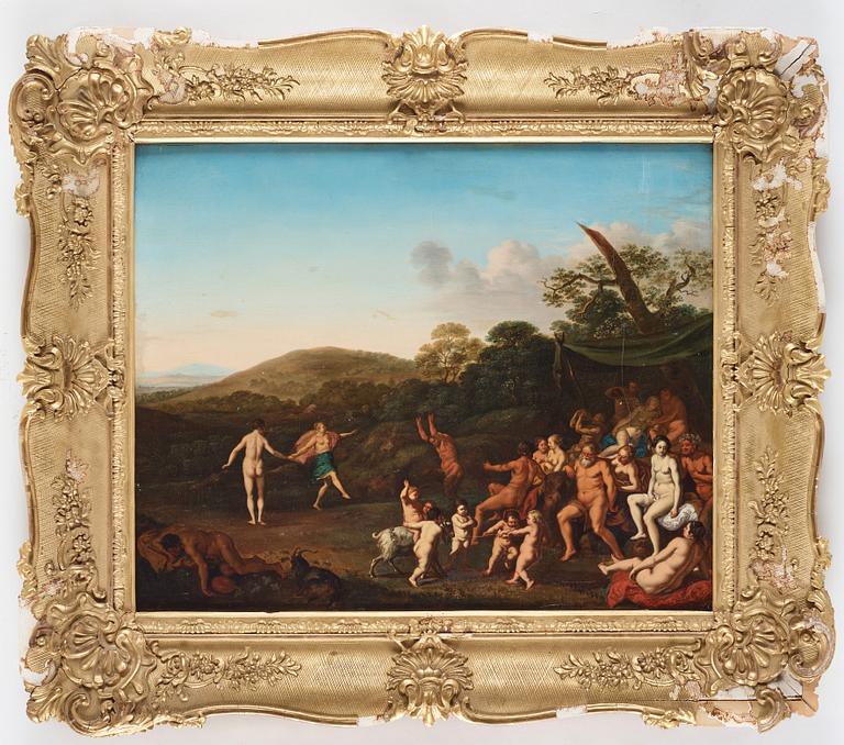 Daniel Vertangen Attributed to, Fauns, Bacchants and Silenus in a landscape.