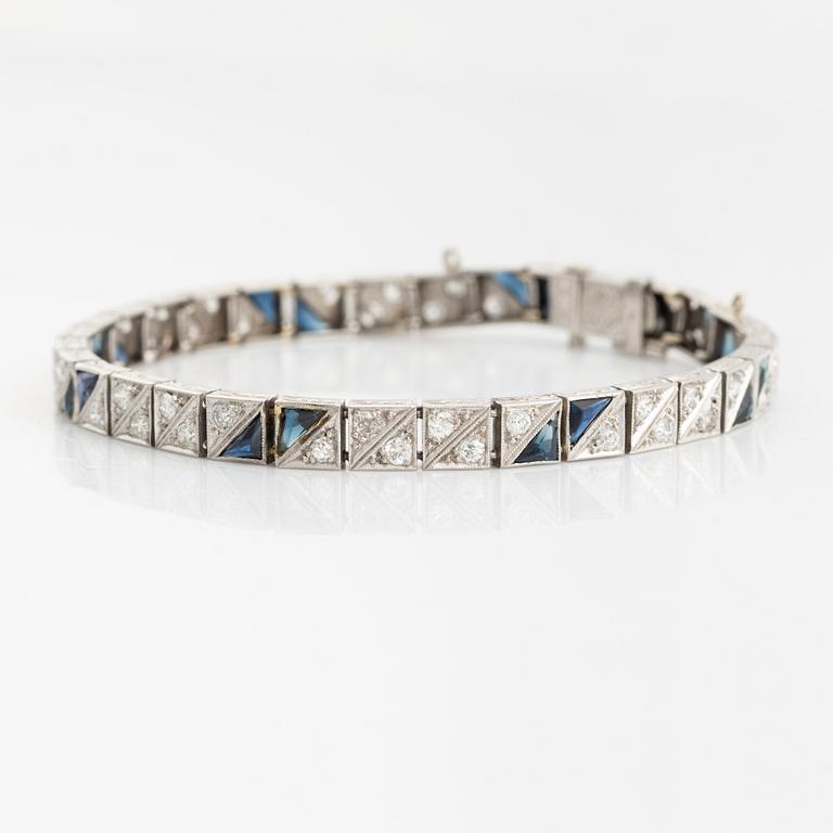 Platinum bracelet with old-cut diamonds and sapphires.
