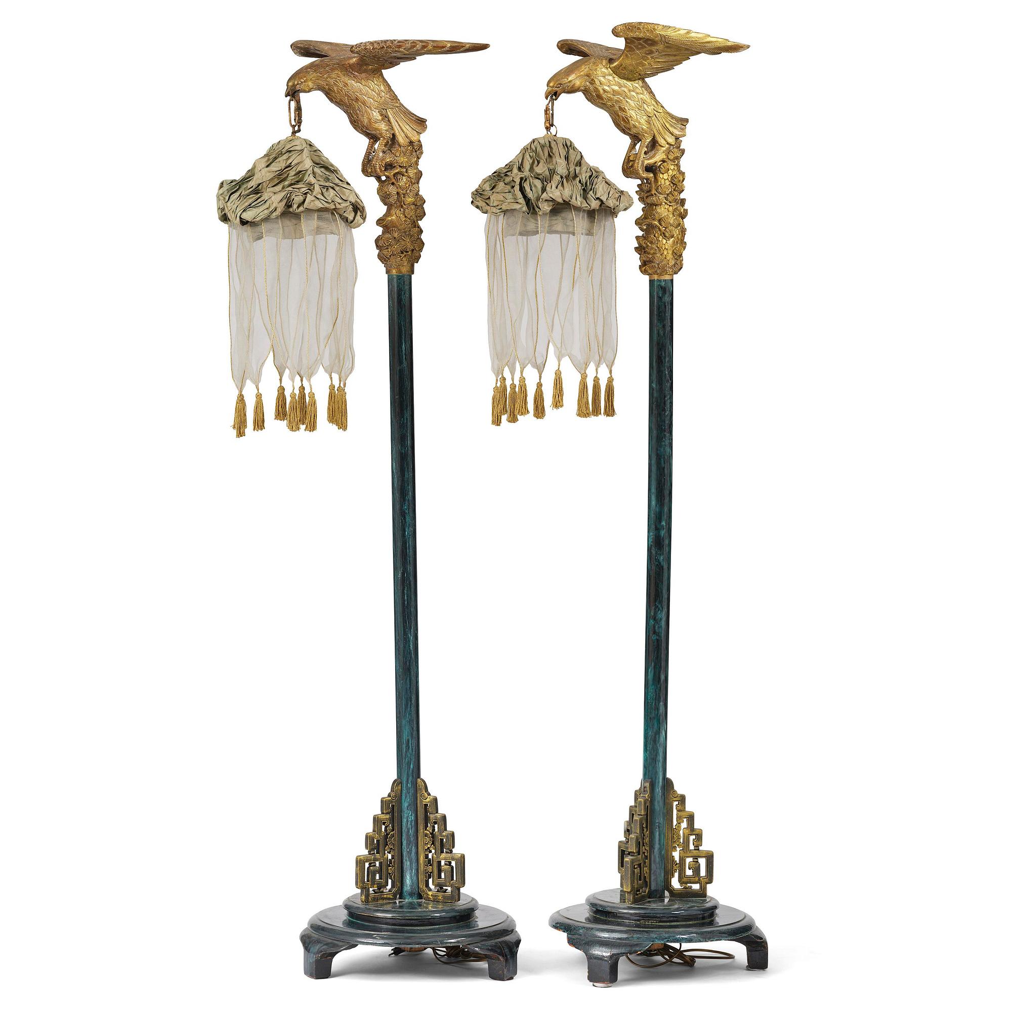 A pair of Art Deco chinoiserie floor lamps, 1920's.