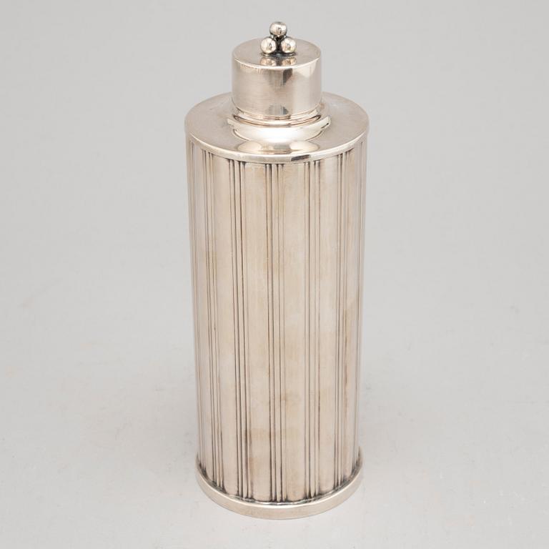 Cocktailglas, 6 st, samt shaker, nysilver, GAB samt Tesi, 1900-talets mitt.
