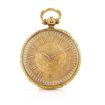 312. James Murray, Royal Exchange, London 1829. An 18K gold key wind open face pocket watch.