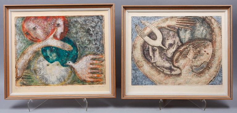 BELLA BRISELL, kolorerade etsningar, 2 st, sign.