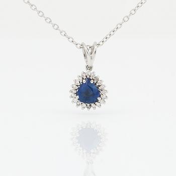 HÄNGE, 18K vitguld med droppformad safir 1,09 ct och åttkantslipade diamanter tot ca 0,17 ct. Vikt 4,09 g.