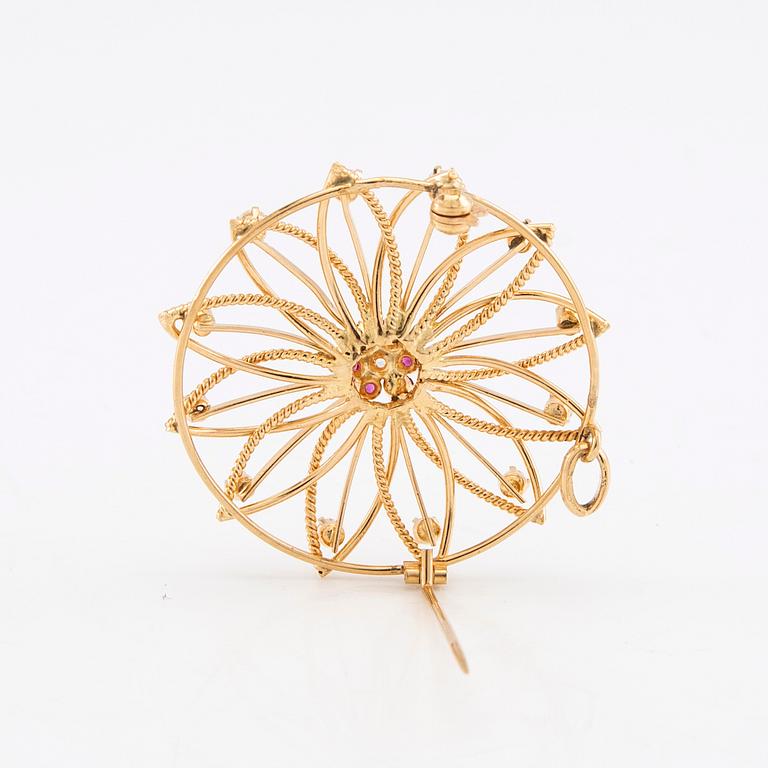 Brooch/Pendant 18K gold with synthetic stones.