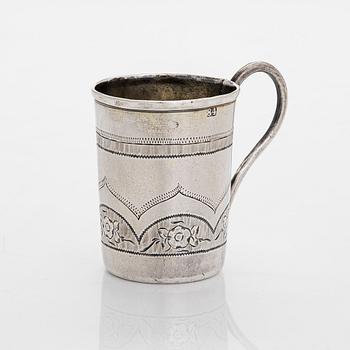 Five silver beakers, maker's mark of  P.J. Silventoinen, and a box, cup and letter opener, Russia, France and Finland.