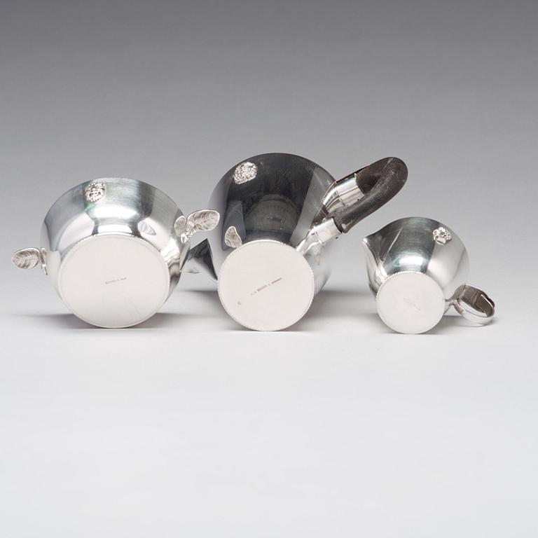 Wolter Gahn, a three pcs coffee service, Swedish Grace, executed by Karl Wojtech, Stockholm 1920's.