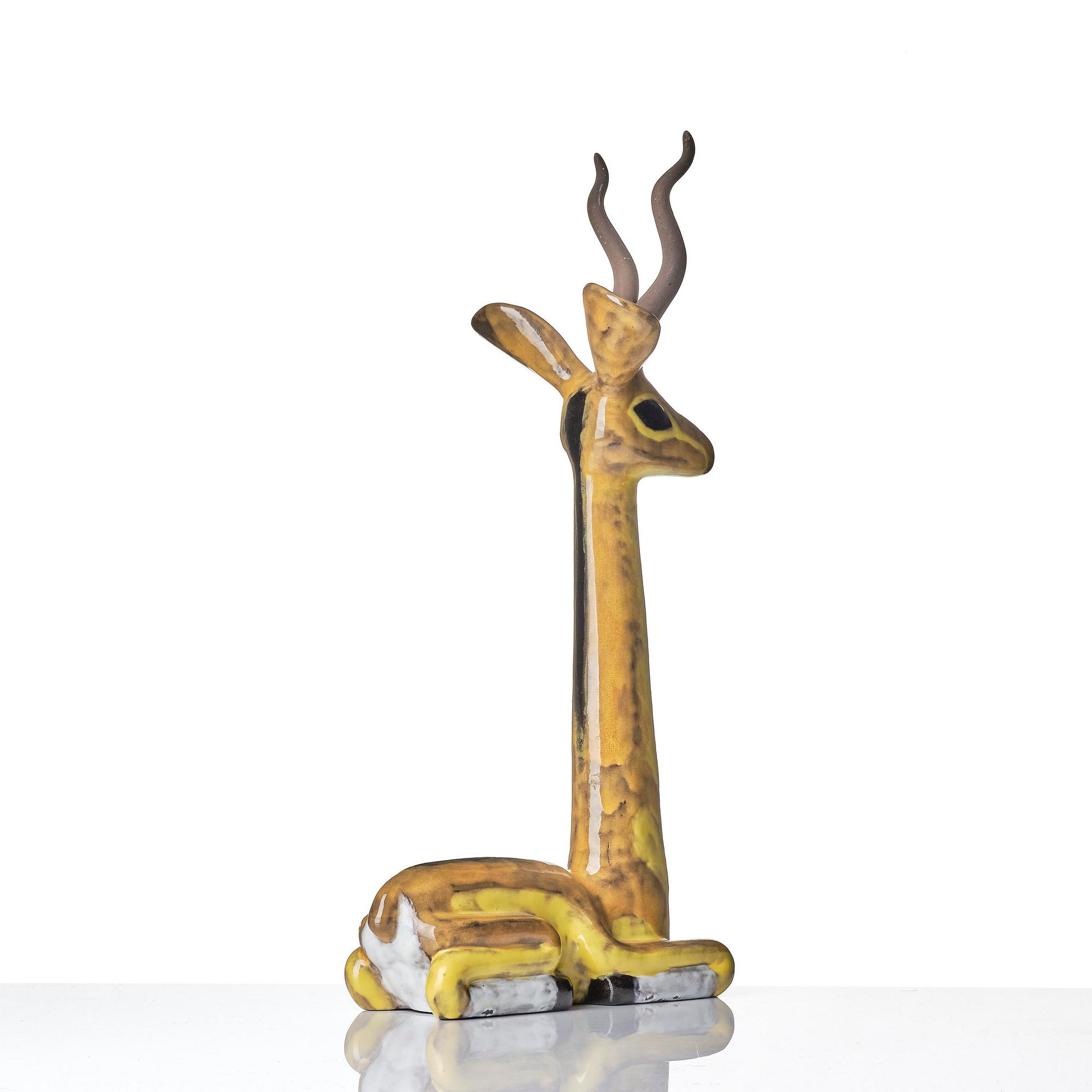 Vicke Lindstrand, a glazed ceramic sculpture of a gazelle, Upsala-Ekeby, Sweden, 1948-60.