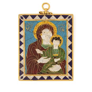 219. A modern Byzantine-style gold and enamel plaque.