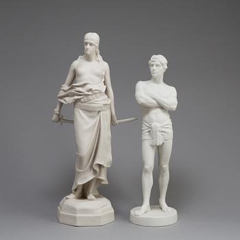 FIGURER, två st, parian, Gustafsberg 1900 och 1914.