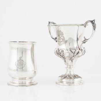 a silver tankard,  William & James Priest, London, 1772, and a silver cup, William Ker Reid, London, 1851.