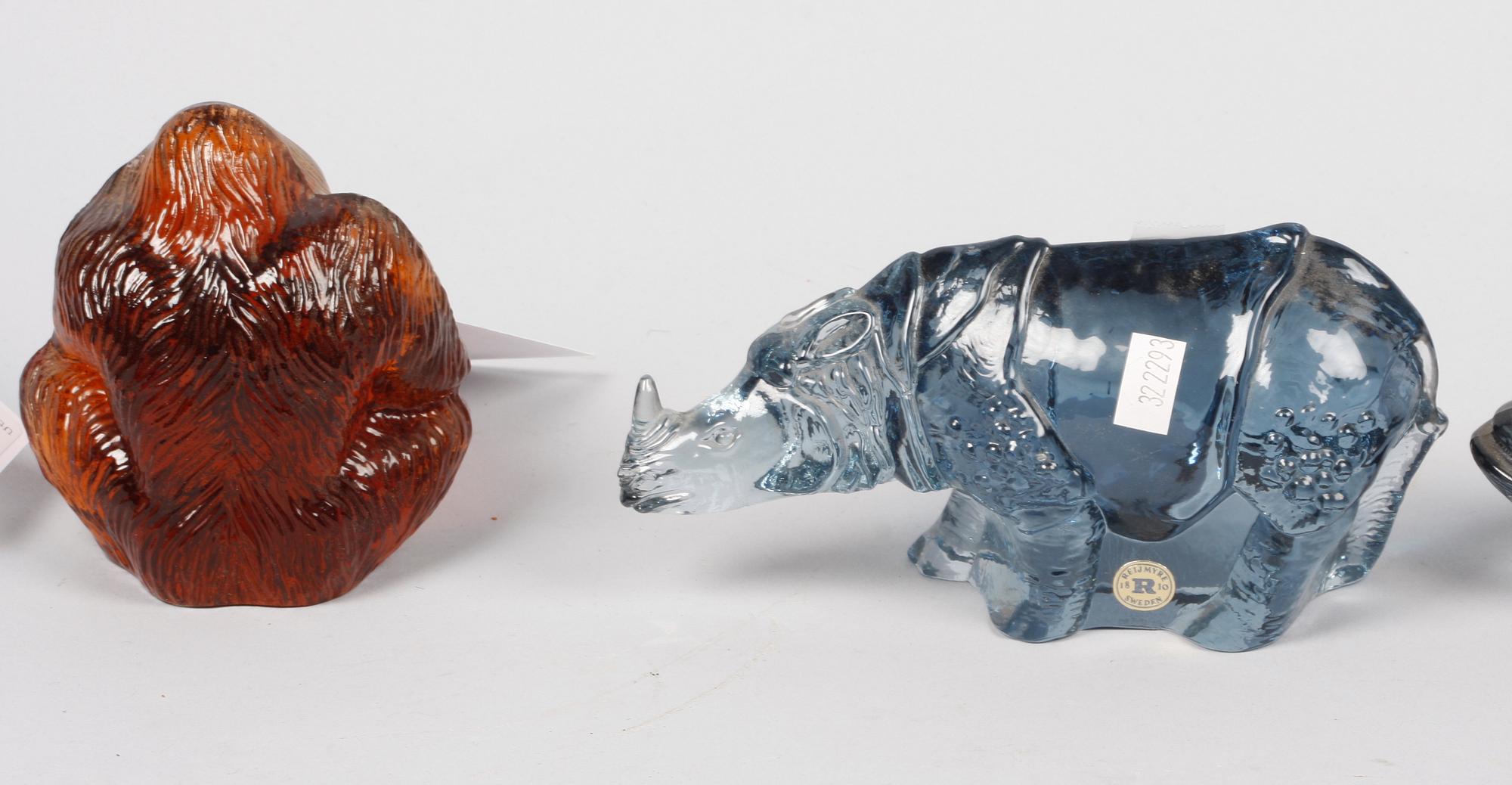PARTI FIGURINER, 5 st, glas, Reijmyre och Kosta. 1970-80-tal. Upplaga 8000 ex för WWF.
