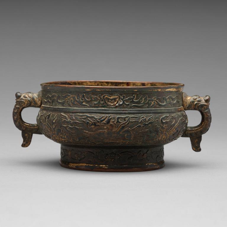 A gilt copper alloy censer, 17/18th Century.