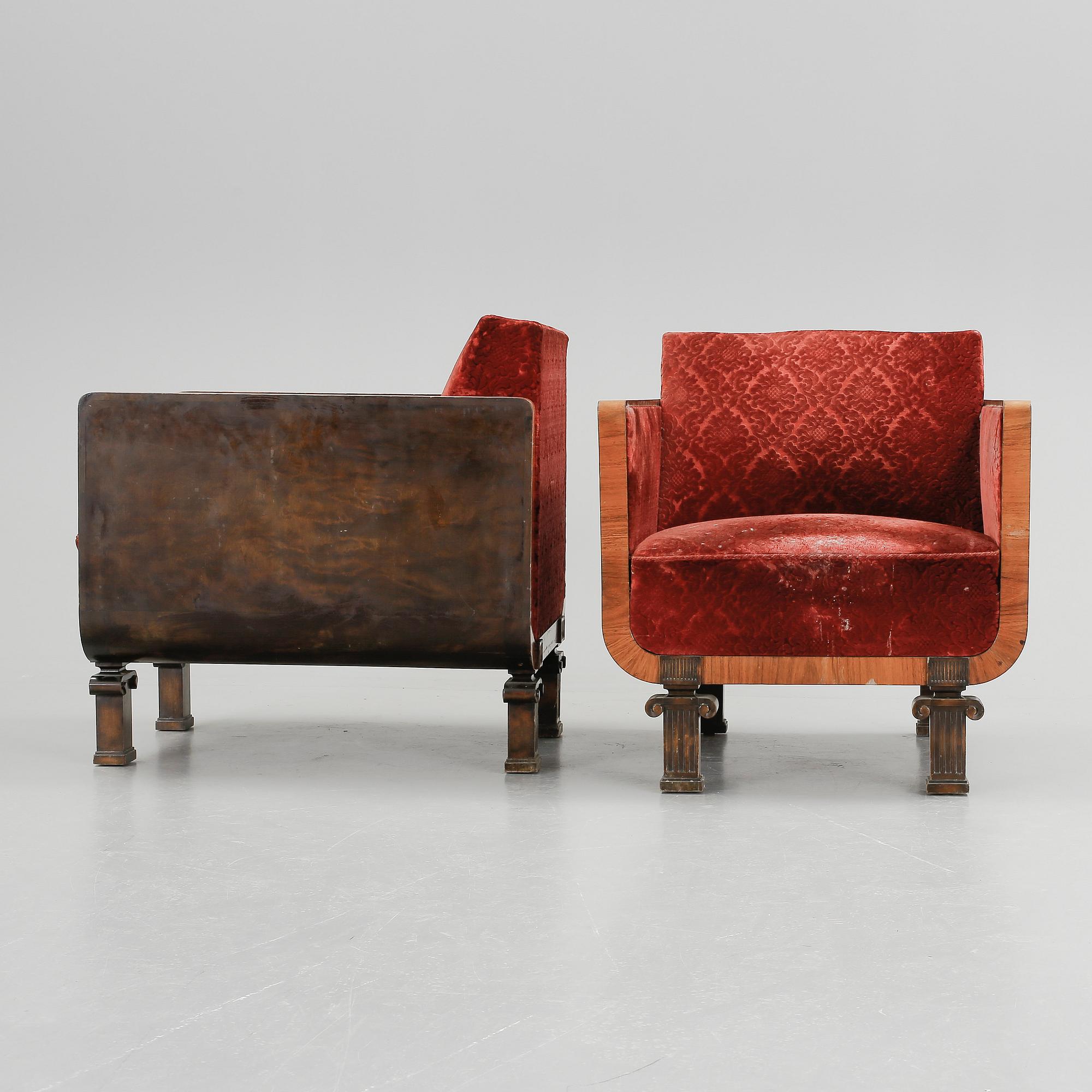 FÅTÖLJER, ett par, möjligen Erik Chambert, 1920/1930-tal.