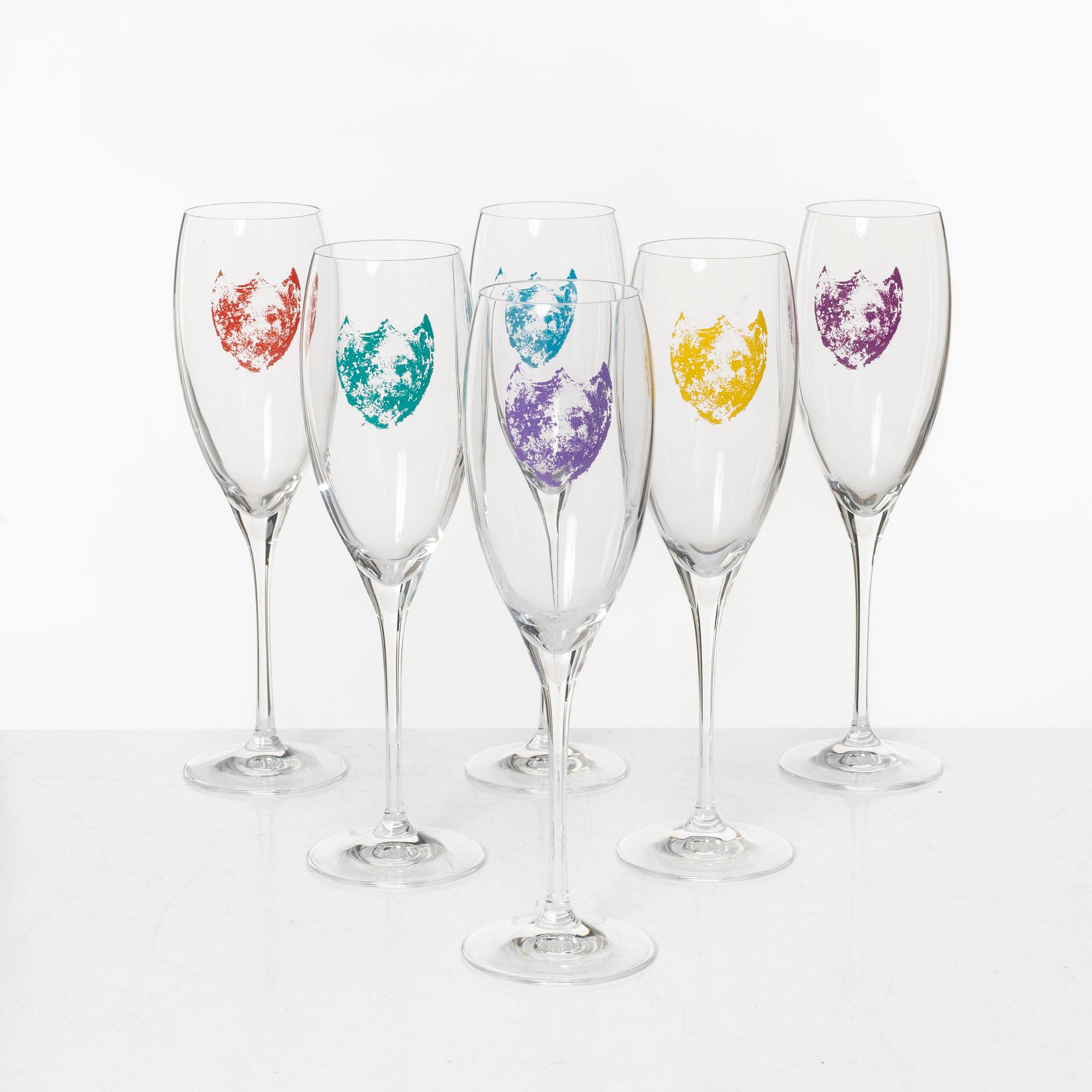 Dom Perignon, a set of six champagne glasses, Andy Warhol Tribute Collection.
