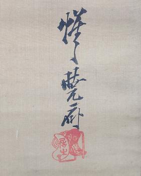 RULLMÅLNING, okänd konstnär, akvarell målad på tyg, signerad, Japan tidigt 1900-tal.