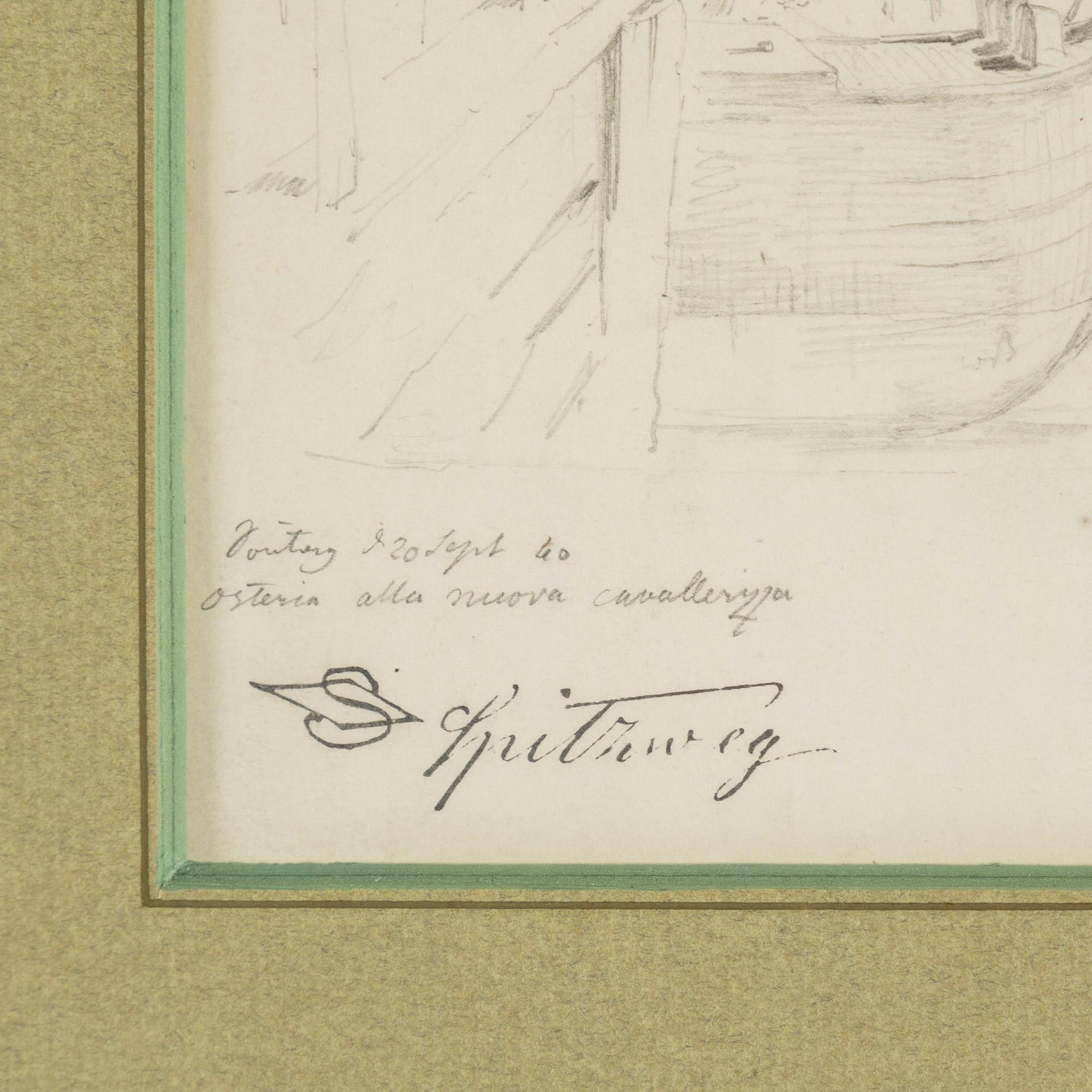 CARL SPITZWEG, pencil drawings, 5, stapped signature, one signed.