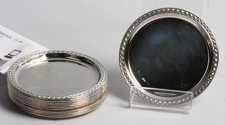 GLASUNDERLÄGG, 13 st, silver, GAB, 1969.