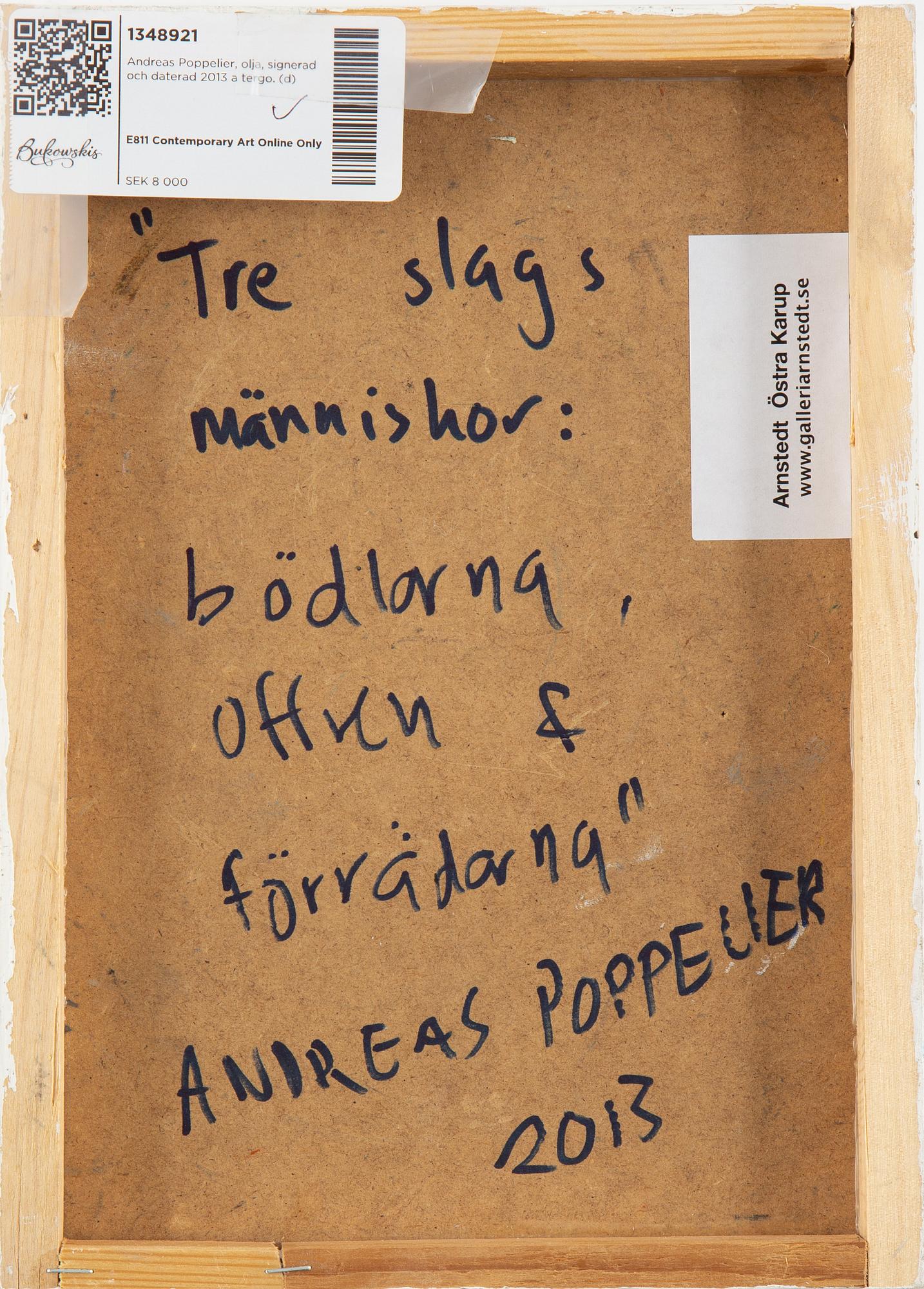 Andreas Poppelier, oil, signed and dated 2013 on verso.