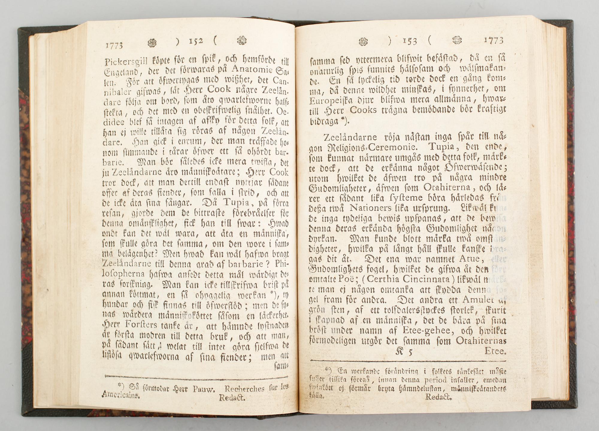 BOK, Sammandrag af Capitain Jacob Cooks Andra Resa, tryckt i Upsala hos Johan Edman 1783.