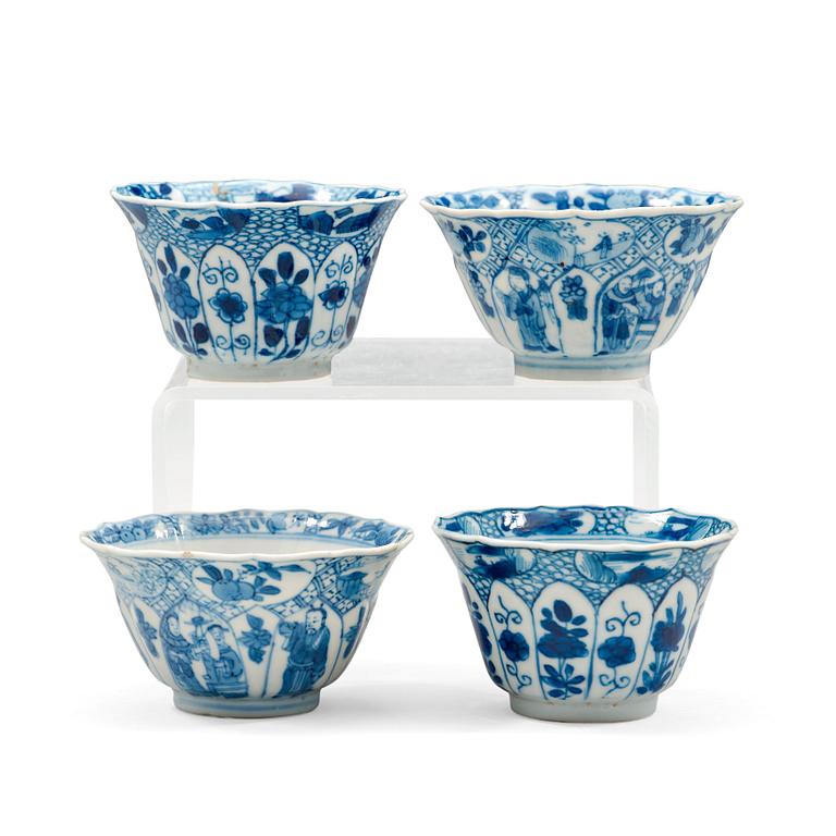 A set of four blue and white cups, Qing dynasty, Kangxi (1662-1722).